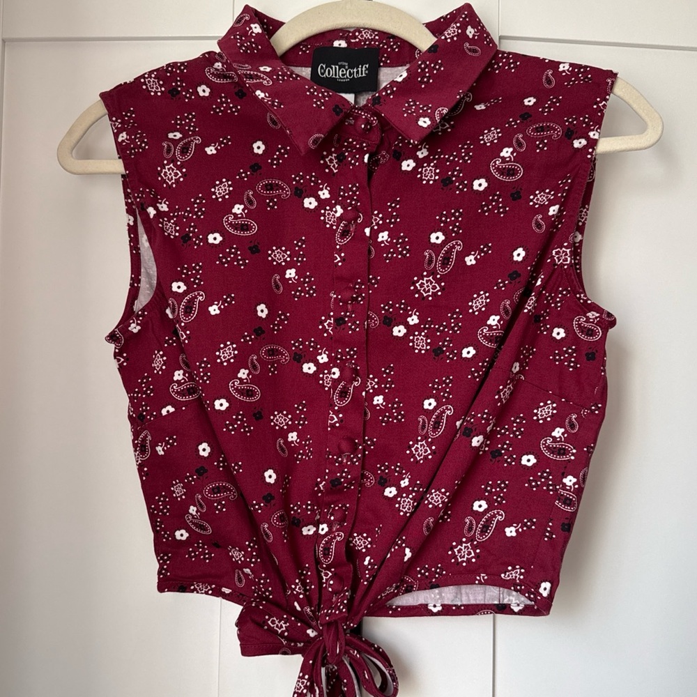 Collectif Burgundy Clarabelle Bandana Tie Up Blouse